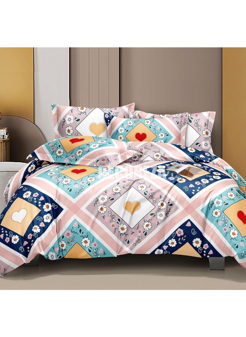 gachdecor 100 Glace Cotton 330 TC 1 King Size Duvet Cover Sets with Printed Pattern Comforter Cover with Zipper Closure Corner 90x100 ColourRed Heart
