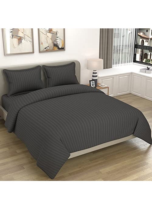 Furnistitchs Glace Cotton Plain Satin Stripes Duvet CoverComforter CoverRajai CoverBlanket CoverQuilt Cover Grey Single 60x90