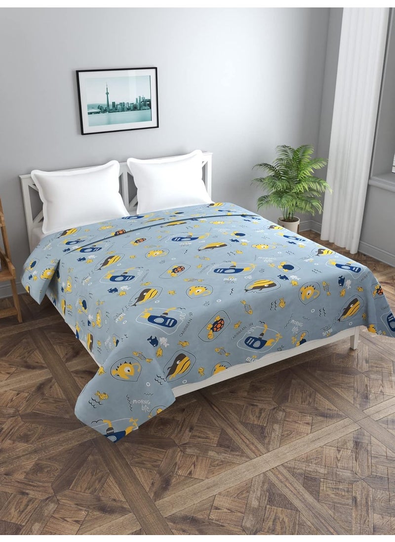 MORADO Glace Cotton Double Duvet CoverRajai CoverBlanket Cover with Zipper 90x100 Inches Light Blue Cartoon