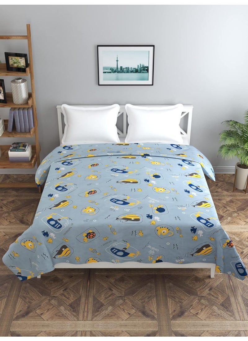 MORADO Glace Cotton Double Duvet CoverRajai CoverBlanket Cover with Zipper 90x100 Inches Light Blue Cartoon