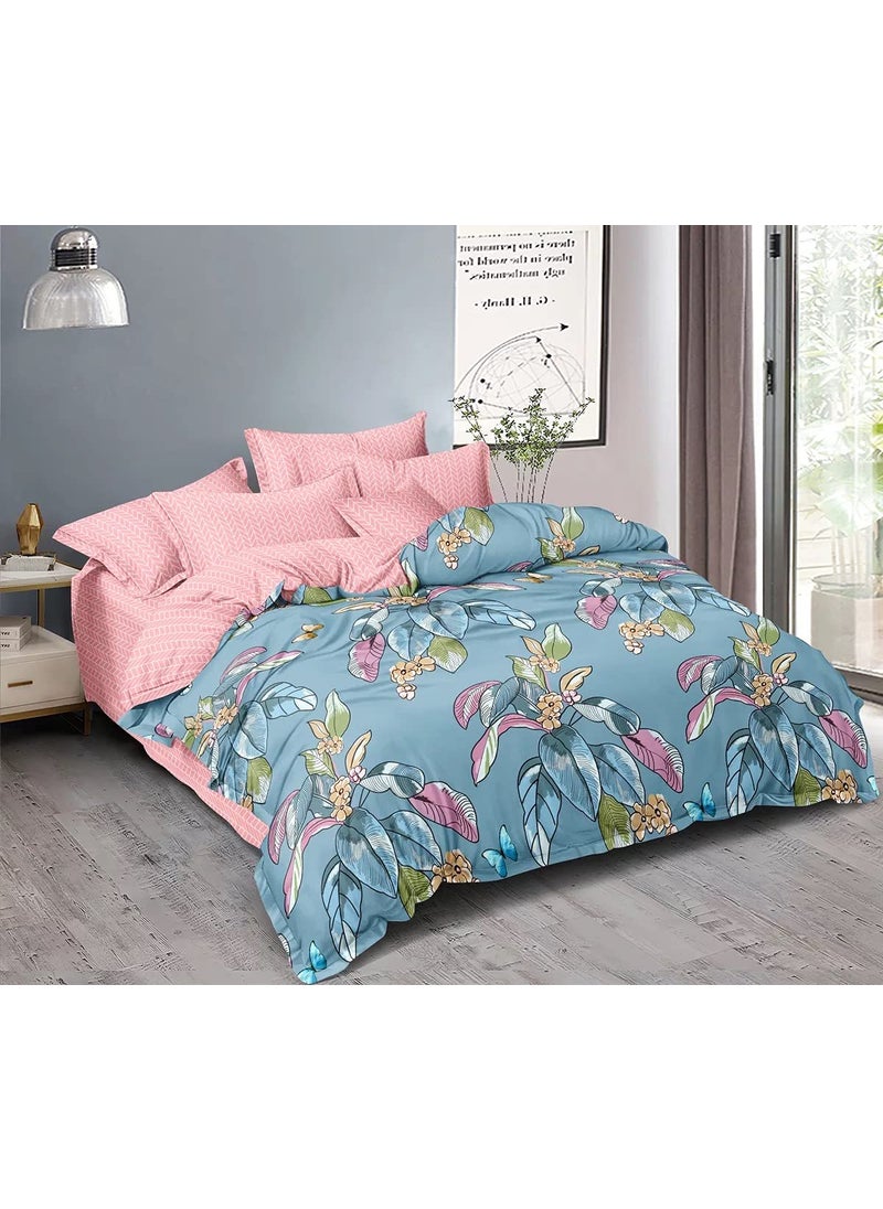 MORADO Premium Glace Cotton Floral Design Duvet Cover Single with Zipper Pastel Blue
