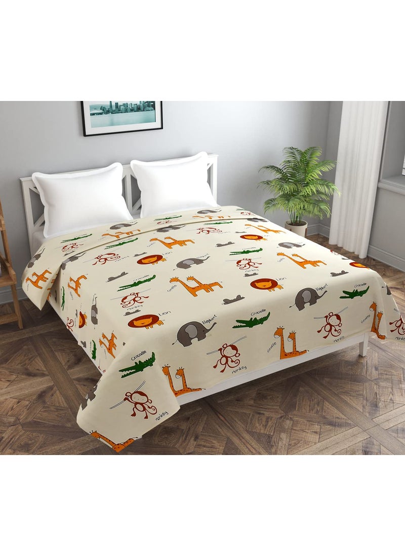 MORADO Glace Cotton Double Duvet CoverRajai CoverBlanket Cover with Zipper 90x100 Inches Offwhite Cartoon