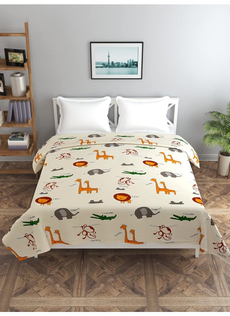 MORADO Glace Cotton Double Duvet CoverRajai CoverBlanket Cover with Zipper 90x100 Inches Offwhite Cartoon