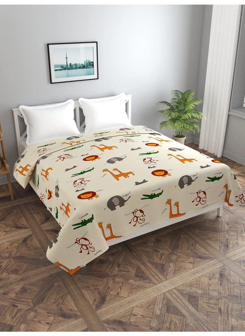 MORADO Glace Cotton Double Duvet CoverRajai CoverBlanket Cover with Zipper 90x100 Inches Offwhite Cartoon