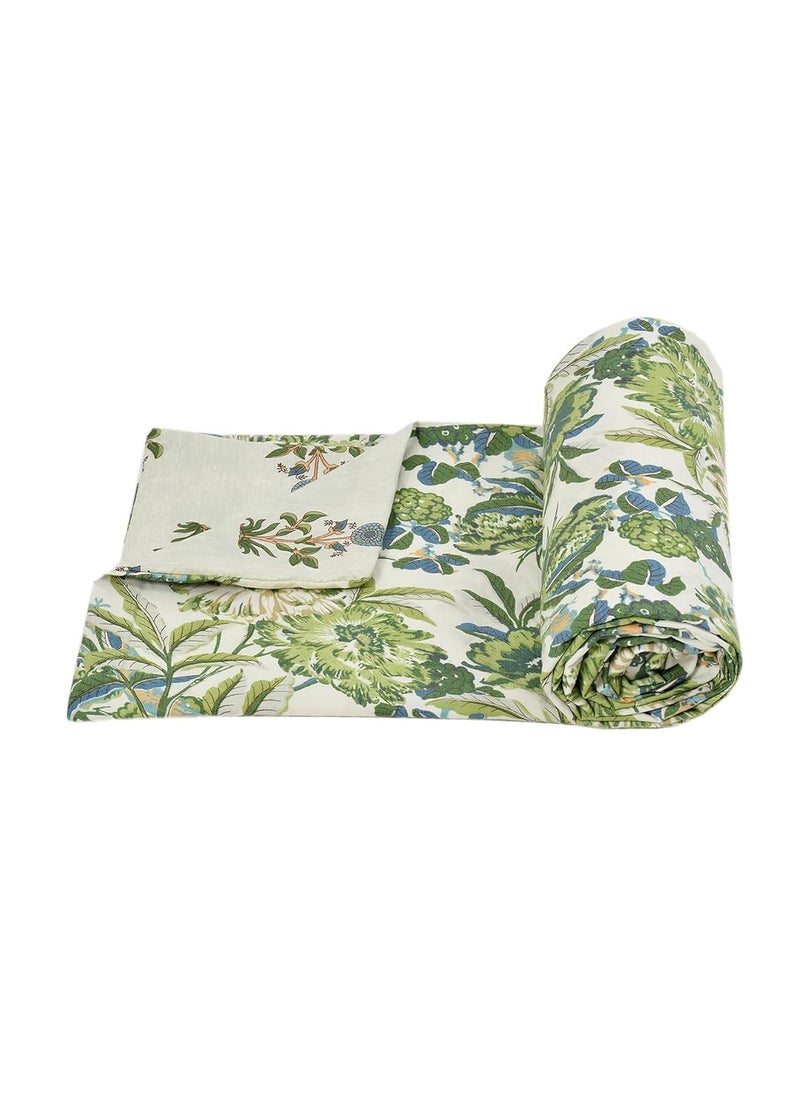 BREVARD Glace Cotton 210 TC Double Bed Size Reversible Duvet CoverQuilt CoverRajai CoverBlanket Cover with Zipper 90x100 Inches Green