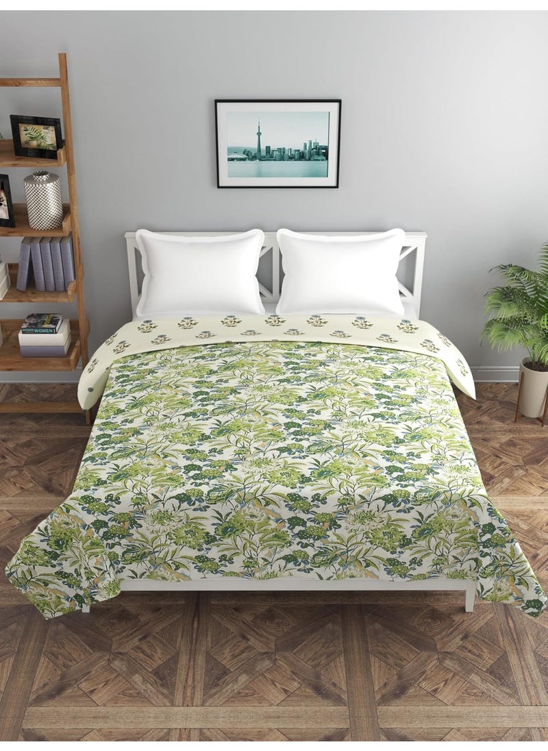 BREVARD Glace Cotton 210 TC Double Bed Size Reversible Duvet CoverQuilt CoverRajai CoverBlanket Cover with Zipper 90x100 Inches Green