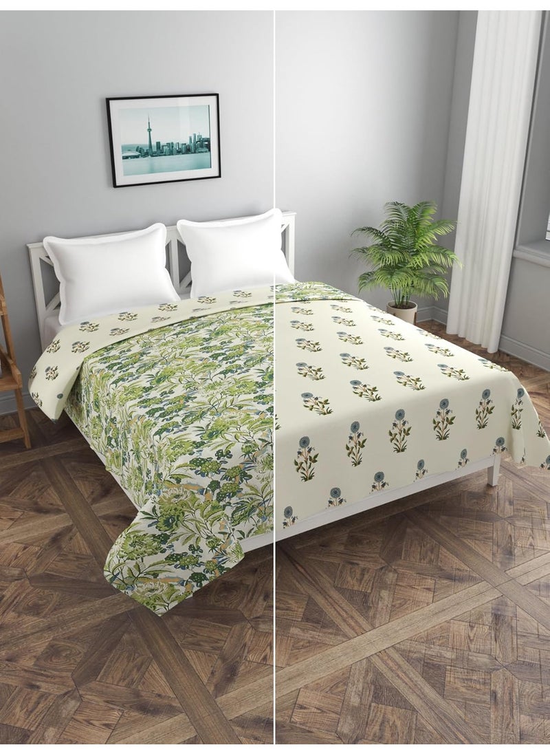 BREVARD Glace Cotton 210 TC Double Bed Size Reversible Duvet CoverQuilt CoverRajai CoverBlanket Cover with Zipper 90x100 Inches Green