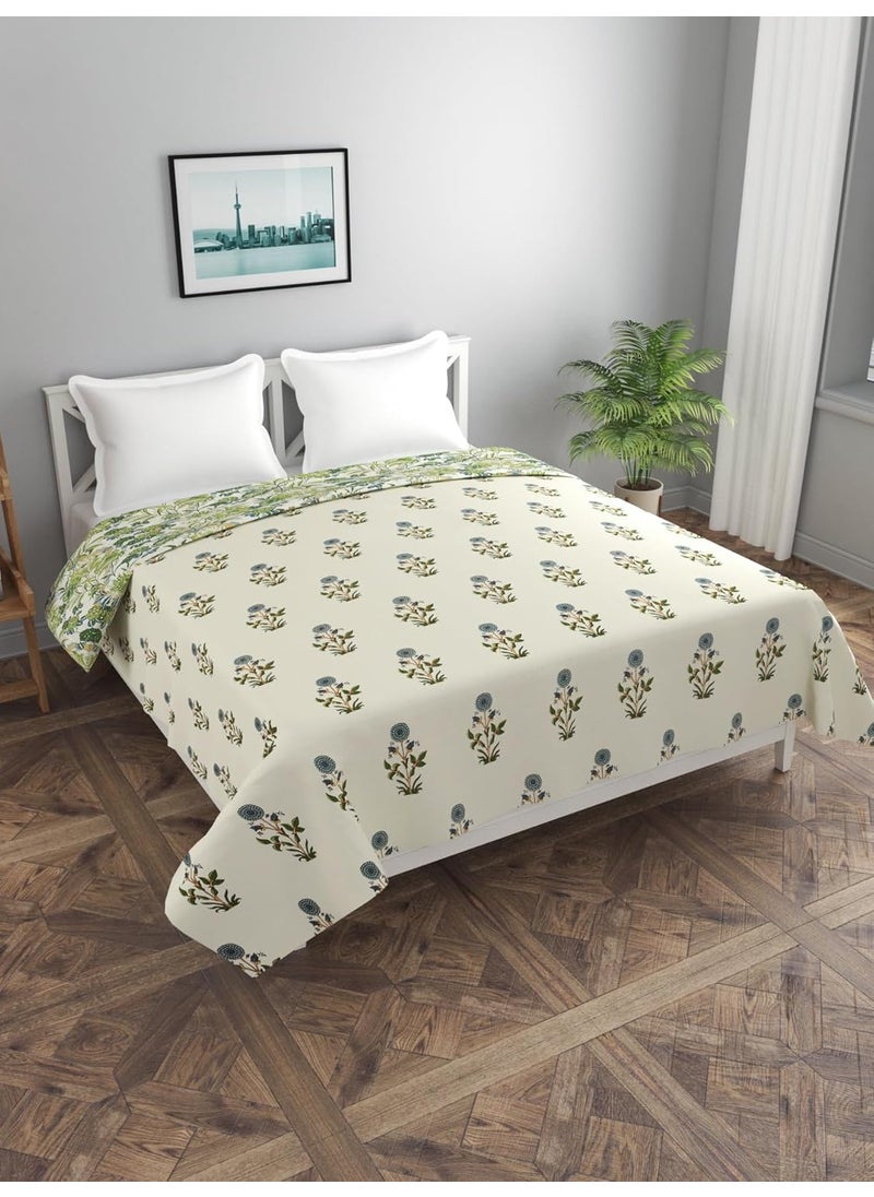 BREVARD Glace Cotton 210 TC Double Bed Size Reversible Duvet CoverQuilt CoverRajai CoverBlanket Cover with Zipper 90x100 Inches Green