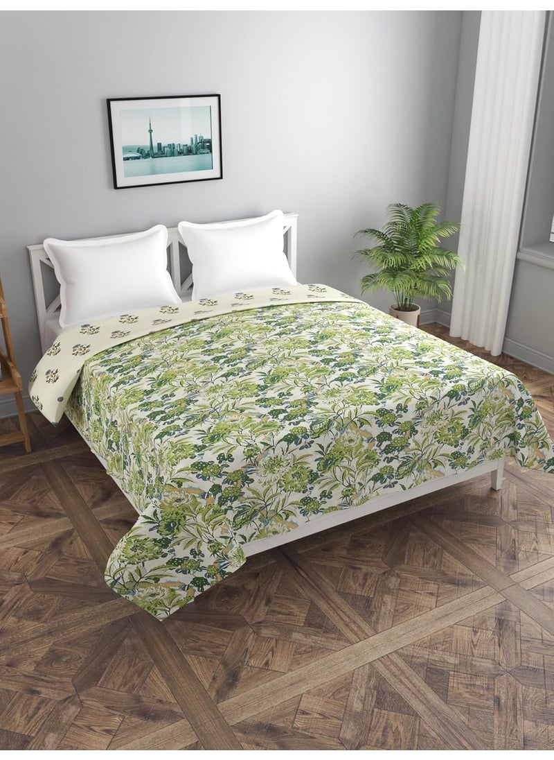 BREVARD Glace Cotton 210 TC Double Bed Size Reversible Duvet CoverQuilt CoverRajai CoverBlanket Cover with Zipper 90x100 Inches Green