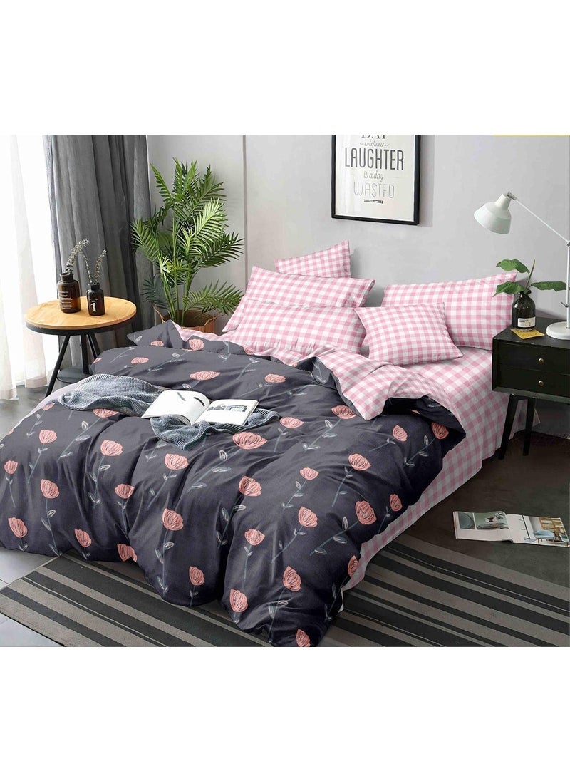 MORADO Premium Glace Cotton Floral Design Duvet Cover Single Dark Grey with Zipper