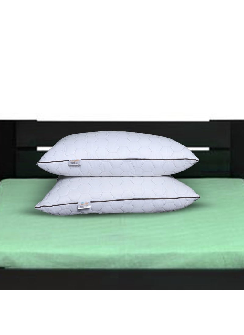 Eesysoft Quilted Bed Pillows for Sleeping 2 PcsMicrofiber Filler Soft for Side and Back Sleepers 17x27 Quilted Fabric Imported Sleeping Bed Pillow White Set of 2