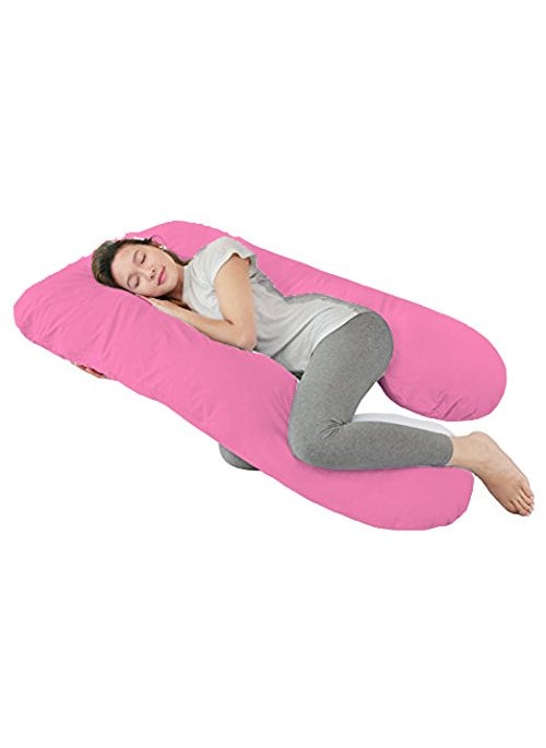 Jaipur Linen U Shaped Pregnancy PillowBody PillowLumbar PillowMaternity Pillow with Cotton Zippered CoverPink