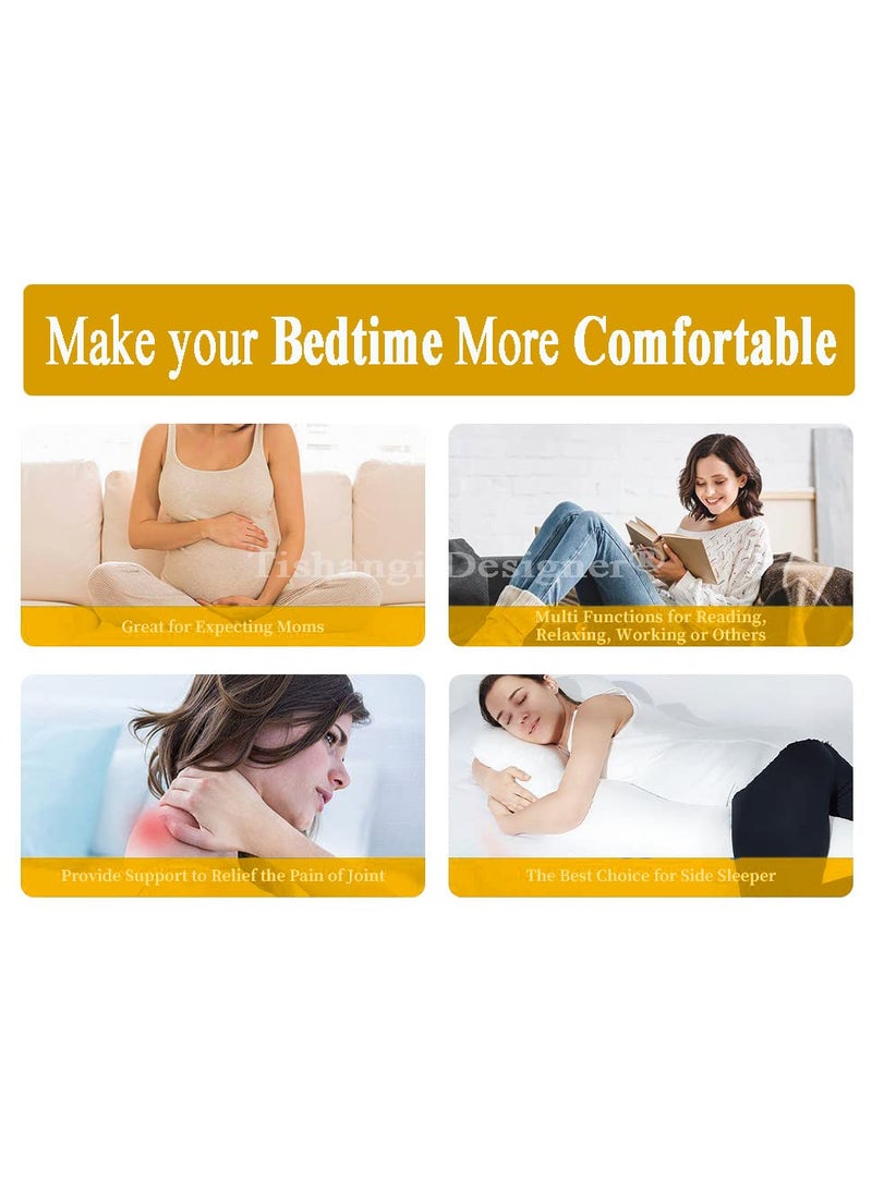 Tishnagi Designer Body Pillow with Cover for Maternity Back Support Sleeping Pillows for Pregnancy with Microfiber Filling 18 x 54 inch Mustard