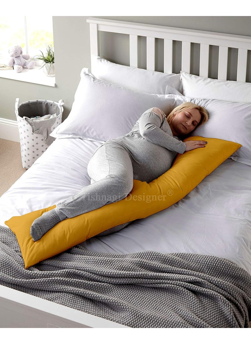 Tishnagi Designer Body Pillow with Cover for Maternity Back Support Sleeping Pillows for Pregnancy with Microfiber Filling 18 x 54 inch Mustard