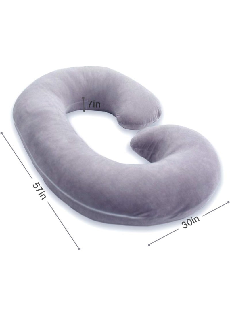 PumPum Pregnancy Pillow C Shaped Full Body Pillow for Maternity Support Pregnant Women Sleeping Pillow with Velvet Cover Dark Grey