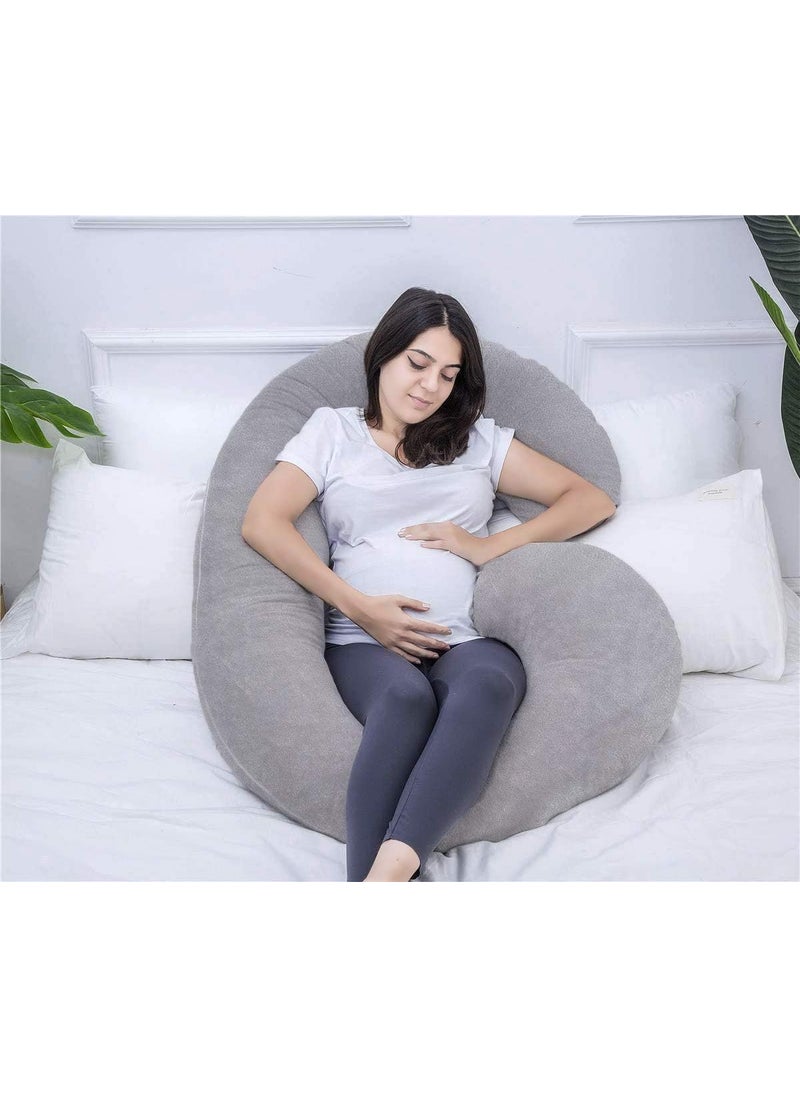 PumPum Pregnancy Pillow C Shaped Full Body Pillow for Maternity Support Pregnant Women Sleeping Pillow with Velvet Cover Dark Grey