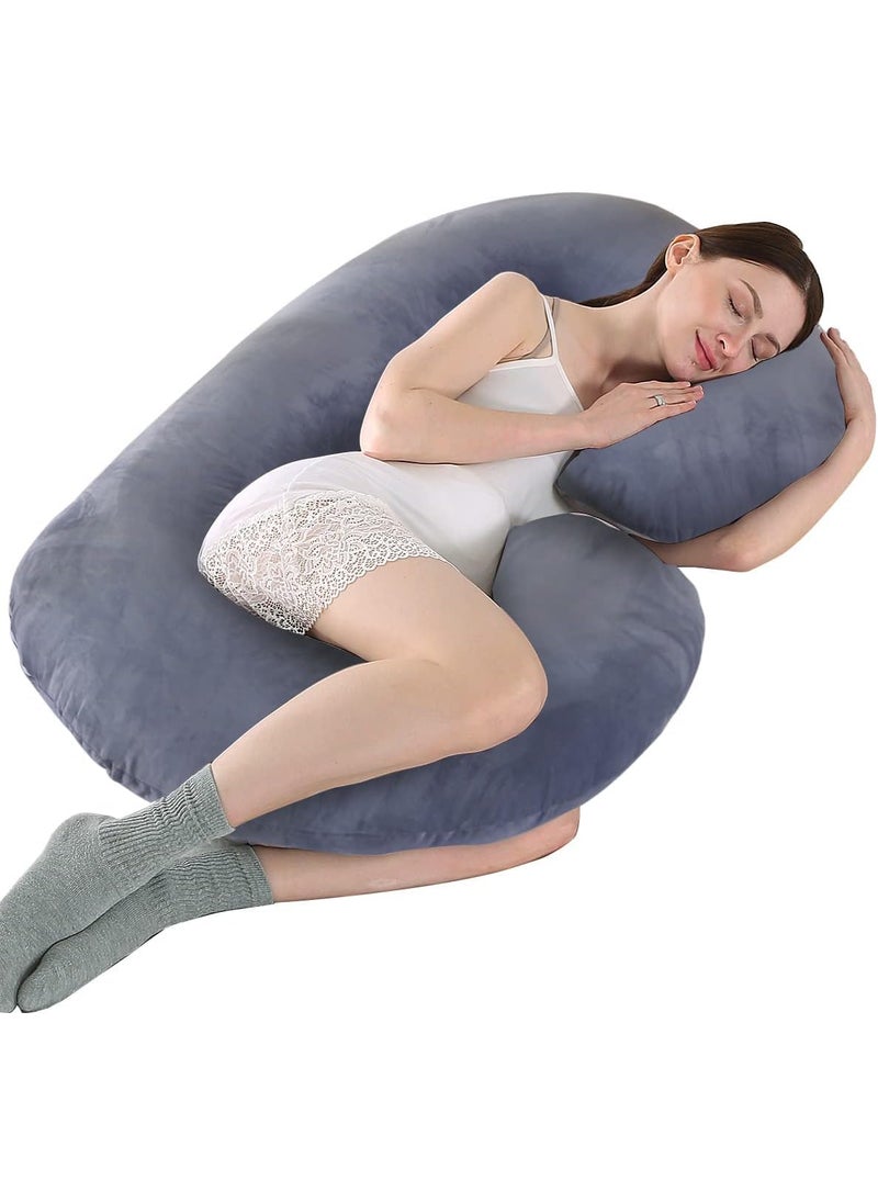 PumPum Pregnancy Pillow C Shaped Full Body Pillow for Maternity Support Pregnant Women Sleeping Pillow with Velvet Cover Dark Grey