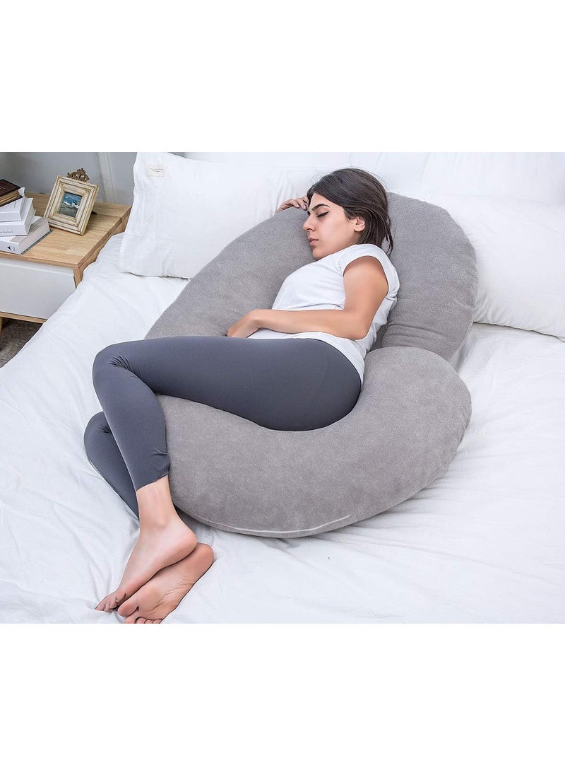 PumPum Pregnancy Pillow C Shaped Full Body Pillow for Maternity Support Pregnant Women Sleeping Pillow with Velvet Cover Dark Grey