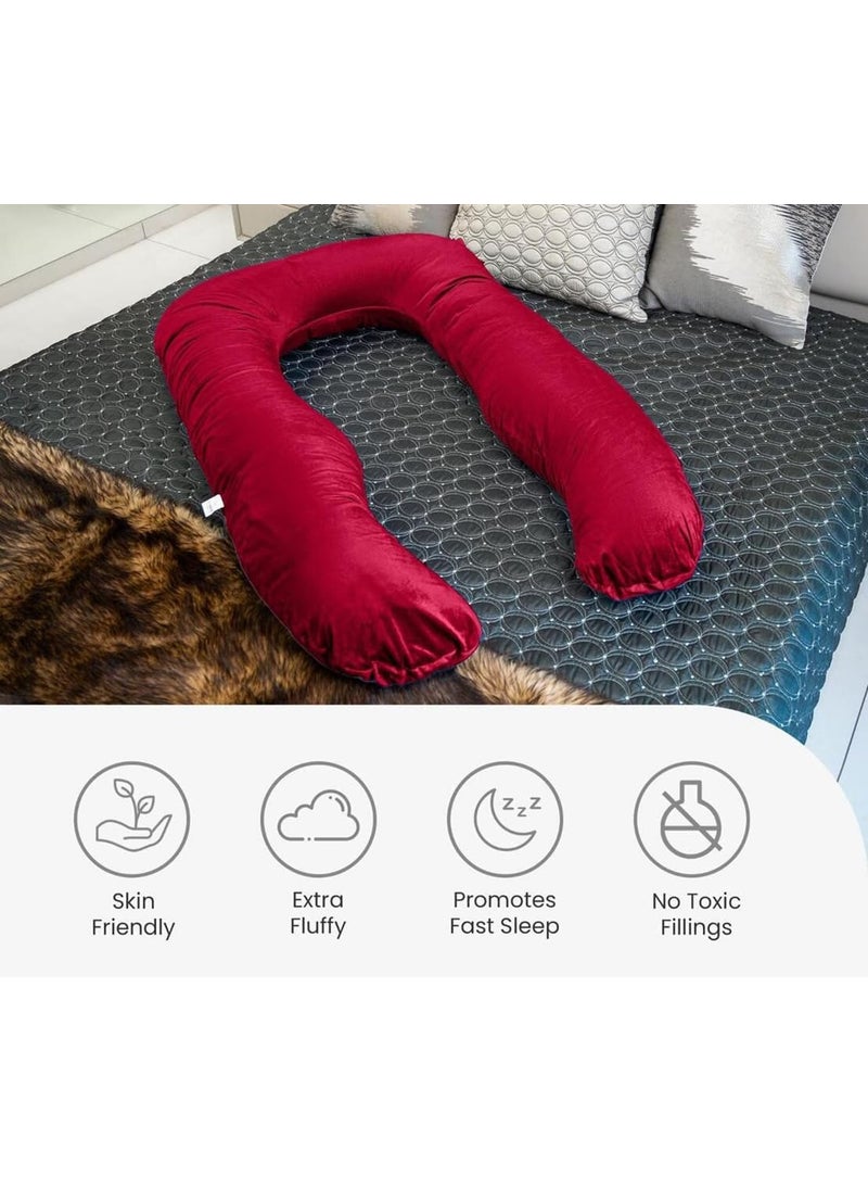 Kwality Dreams Pregnancy Pillow for Pregnant Women Maternity Pillow Pregnancy Gifts for Women Maternity Pillows for Pregnancy Sleeping Washable Velvet Cover 6 Months Warranty UShapeRed150cm