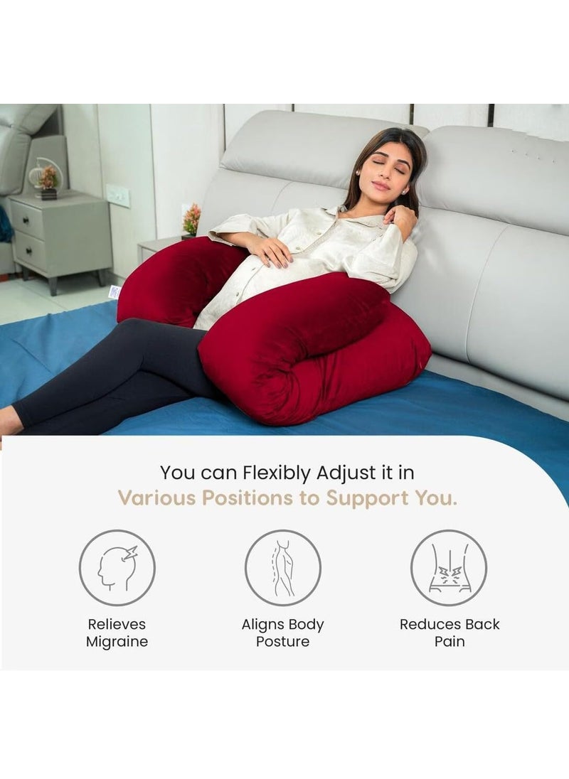 Kwality Dreams Pregnancy Pillow for Pregnant Women Maternity Pillow Pregnancy Gifts for Women Maternity Pillows for Pregnancy Sleeping Washable Velvet Cover 6 Months Warranty UShapeRed150cm