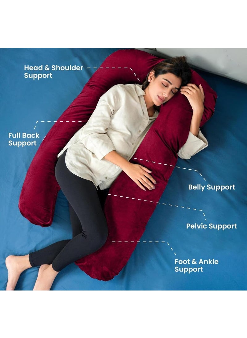 Kwality Dreams Pregnancy Pillow for Pregnant Women Maternity Pillow Pregnancy Gifts for Women Maternity Pillows for Pregnancy Sleeping Washable Velvet Cover 6 Months Warranty UShapeRed150cm