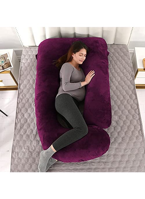 Daddy Cool Soft Velvet Pregnancy PillowMaternity Pillow for Sleeping Full BodyPillow Pregnancy J ShapePregnant Pillows for Sleeping Wine