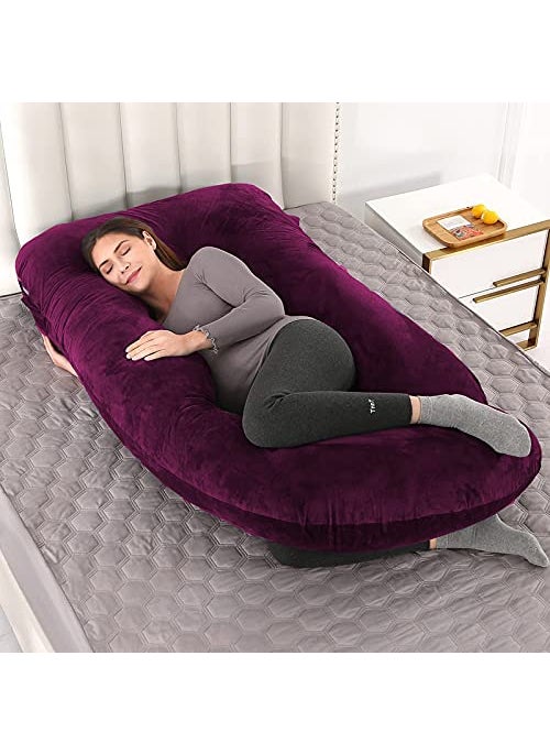 Daddy Cool Soft Velvet Pregnancy PillowMaternity Pillow for Sleeping Full BodyPillow Pregnancy J ShapePregnant Pillows for Sleeping Wine