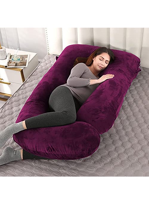 Daddy Cool Soft Velvet Pregnancy PillowMaternity Pillow for Sleeping Full BodyPillow Pregnancy J ShapePregnant Pillows for Sleeping Wine