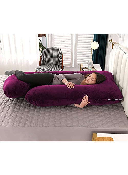 Daddy Cool Soft Velvet Pregnancy PillowMaternity Pillow for Sleeping Full BodyPillow Pregnancy J ShapePregnant Pillows for Sleeping Wine