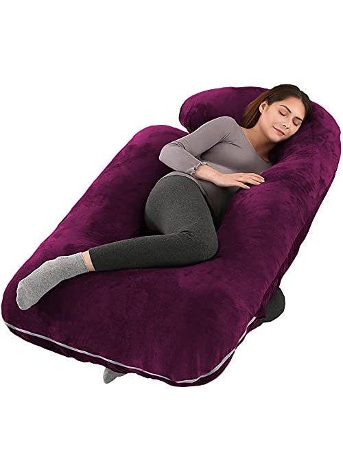 Daddy Cool Soft Velvet Pregnancy PillowMaternity Pillow for Sleeping Full BodyPillow Pregnancy J ShapePregnant Pillows for Sleeping Wine