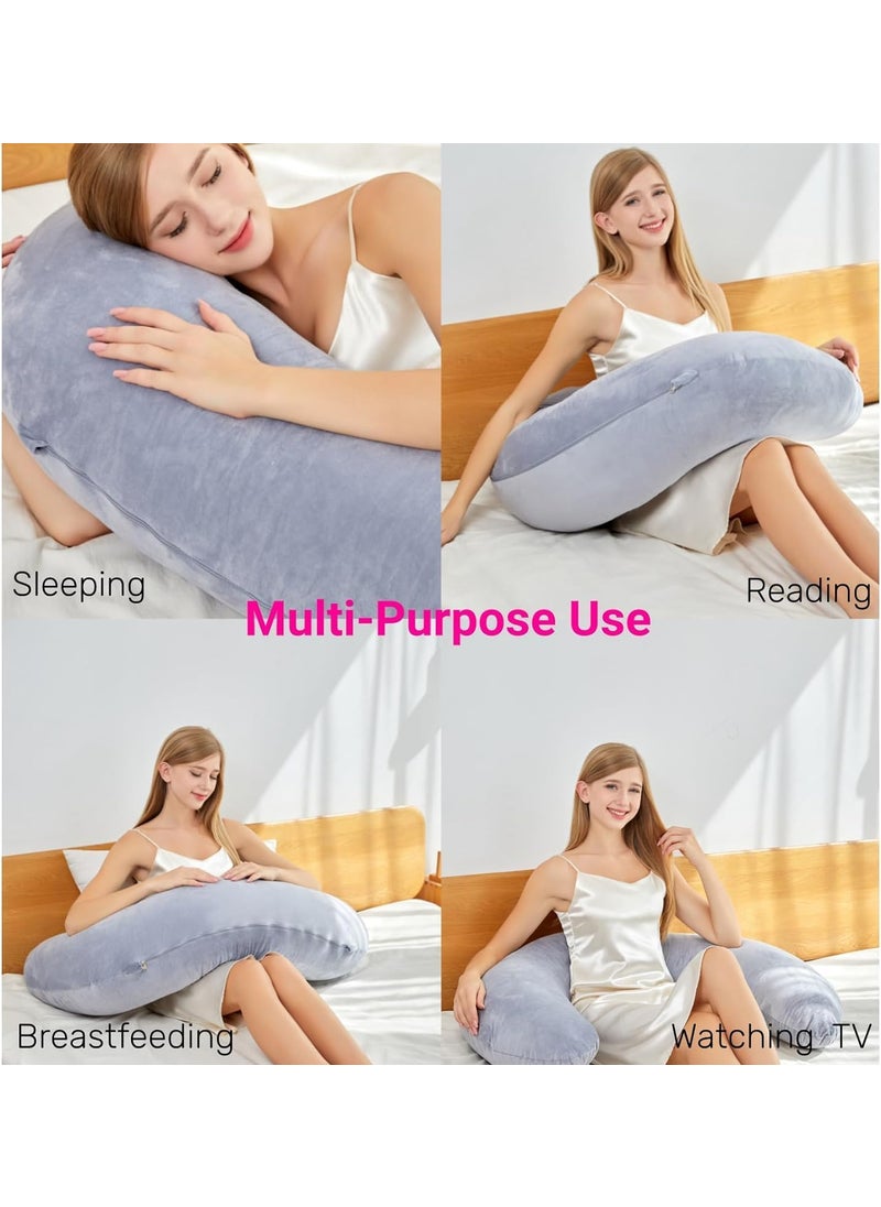 PumPum Grey Cotton Ultra Soft Hollow Fiber I Shaped Maternity Pillow