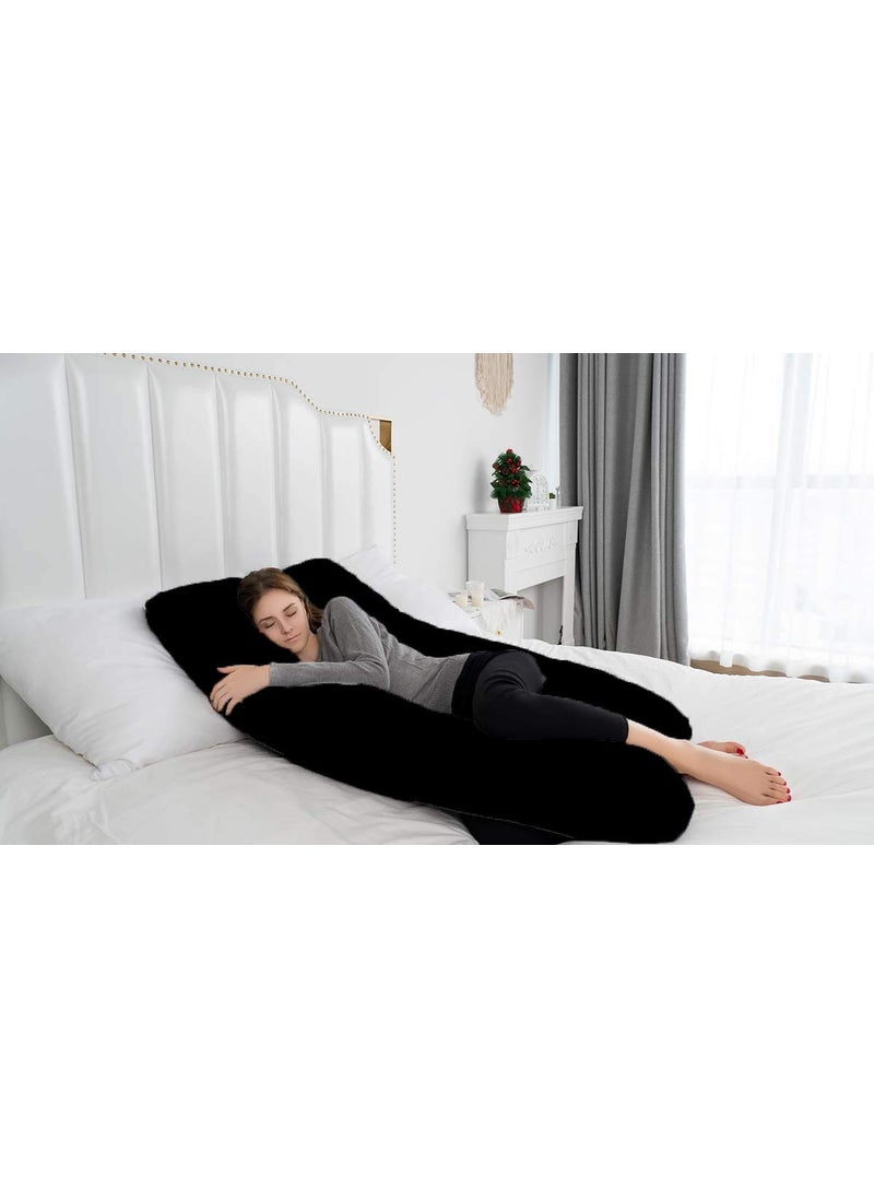 PUM PUM Pregnancy Pillow with Velvet Cover UShape Full Body Pillow Maternity Support Pillow Cushion Pillow for Pregnant Women Black