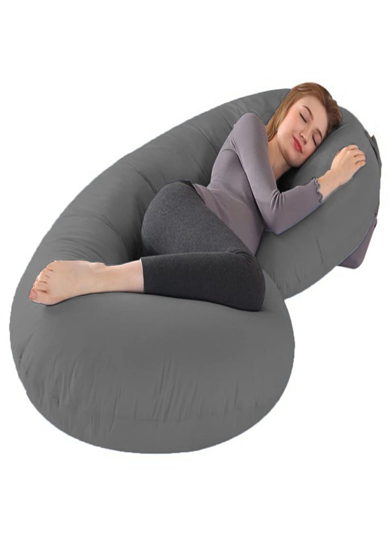 Linenovation Full Body Pregnancy Pillow Maternity Pillow for Pregnant Women C Shaped Body Pillow with Cotton Pillow CoverGrey