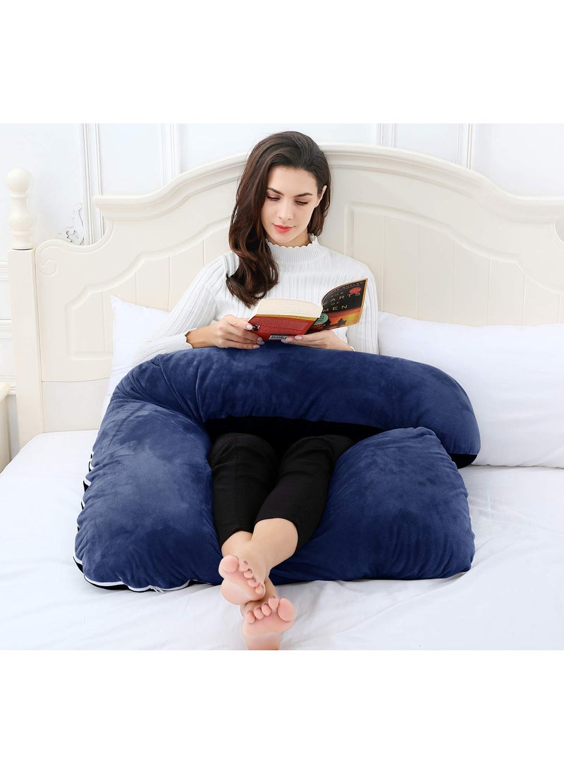 Texlux Full Body Pregnancy Pillow L Shaped Maternity Pillow for Pregnant Women and Back Pain Great for AnyoneDark Blue
