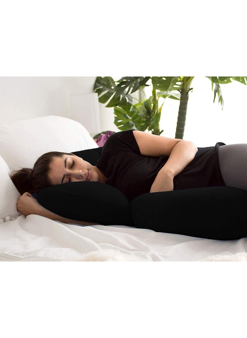 MUKESH HANDICRAFTS Velvet Ultra Soft Hollow Fibre C Shaped Maternity PillowPregnancy PillowBody Pillow with Zippered Cover Black Size 130x101x25 cm