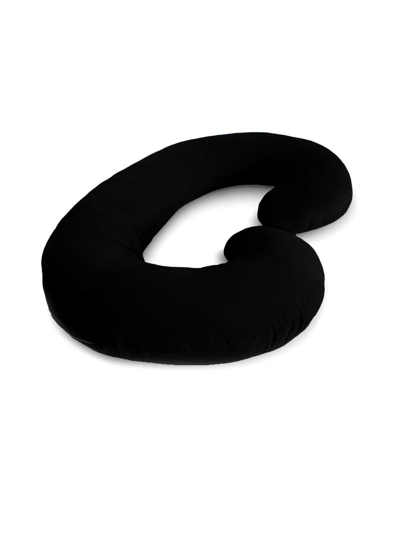MUKESH HANDICRAFTS Velvet Ultra Soft Hollow Fibre C Shaped Maternity PillowPregnancy PillowBody Pillow with Zippered Cover Black Size 130x101x25 cm