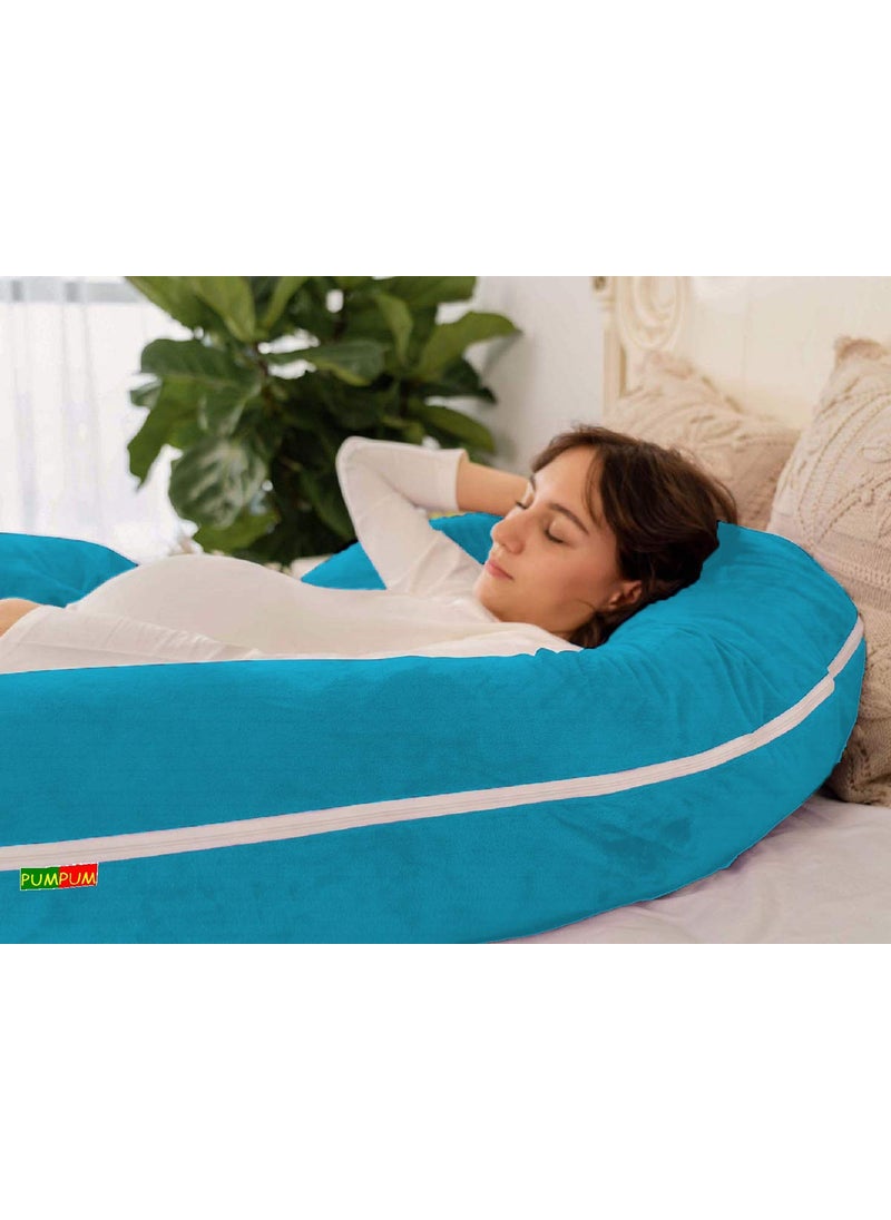 PumPum C Shape Microfiber Maternity Pillow with Zippered Cover Supportive Pregnancy Pillow for Comfortable Sleep Sky Blue