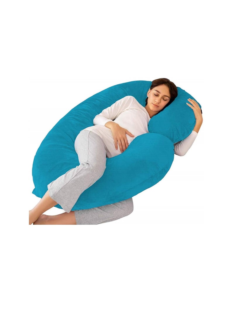 PumPum C Shape Microfiber Maternity Pillow with Zippered Cover Supportive Pregnancy Pillow for Comfortable Sleep Sky Blue
