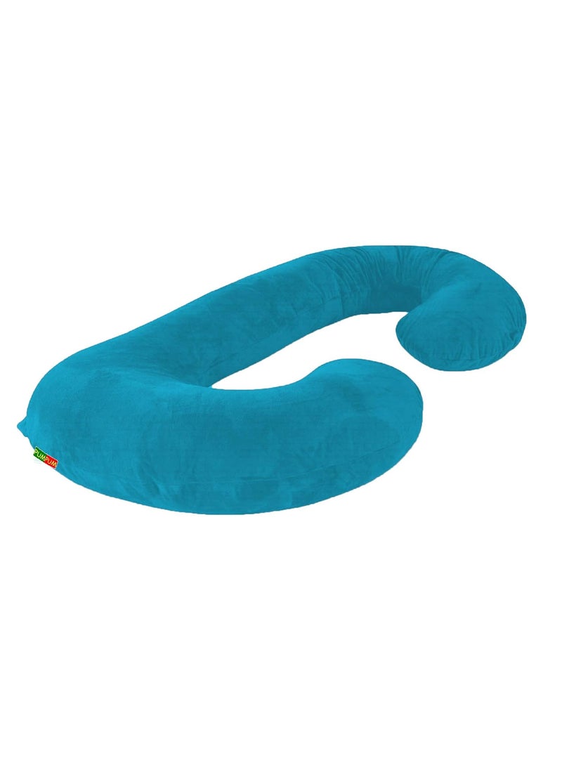 PumPum C Shape Microfiber Maternity Pillow with Zippered Cover Supportive Pregnancy Pillow for Comfortable Sleep Sky Blue