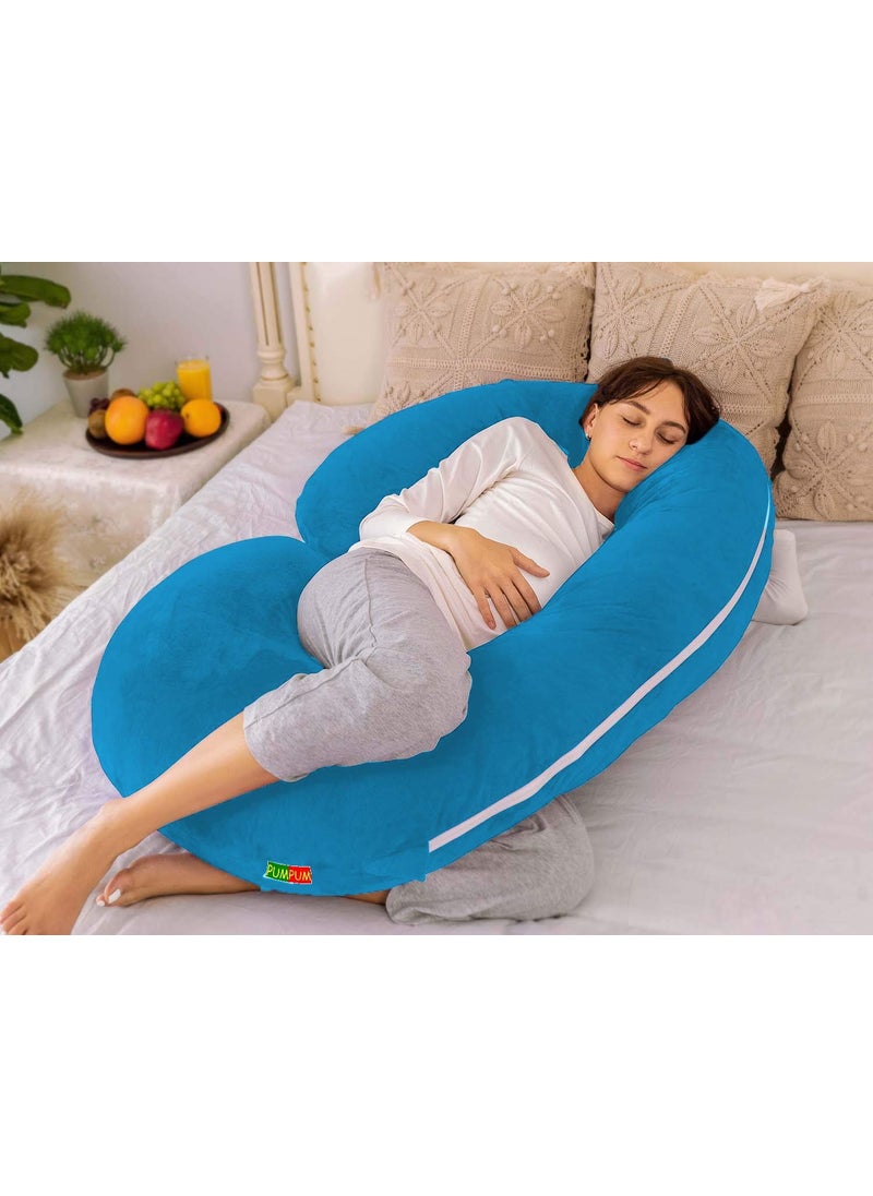 PumPum C Shape Microfiber Maternity Pillow with Zippered Cover Supportive Pregnancy Pillow for Comfortable Sleep Sky Blue