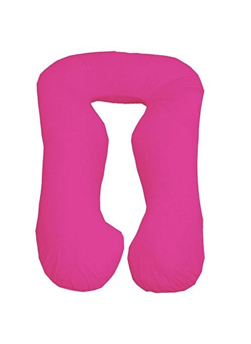 Linenovation U Shaped Pregnancy PillowBody PillowLumbar PillowMaternity Pillow with Cotton Zippered CoverPink