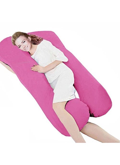 Linenovation U Shaped Pregnancy PillowBody PillowLumbar PillowMaternity Pillow with Cotton Zippered CoverPink