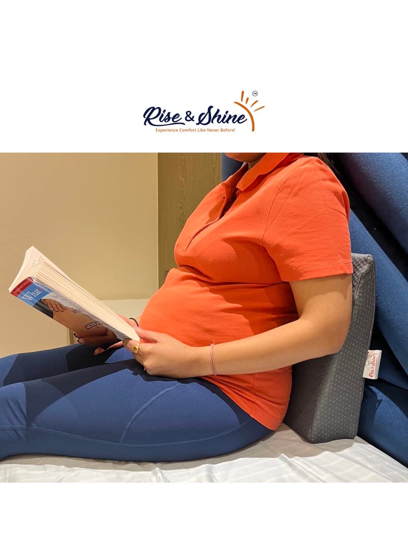 Rise Shine Memory Foam Pregnancy Wedge Pillow Multi Purpose Maternity Pillow for Supporting Belly Back Knees During Pregnancy Provides SoftSupport to The Baby Bump Grey