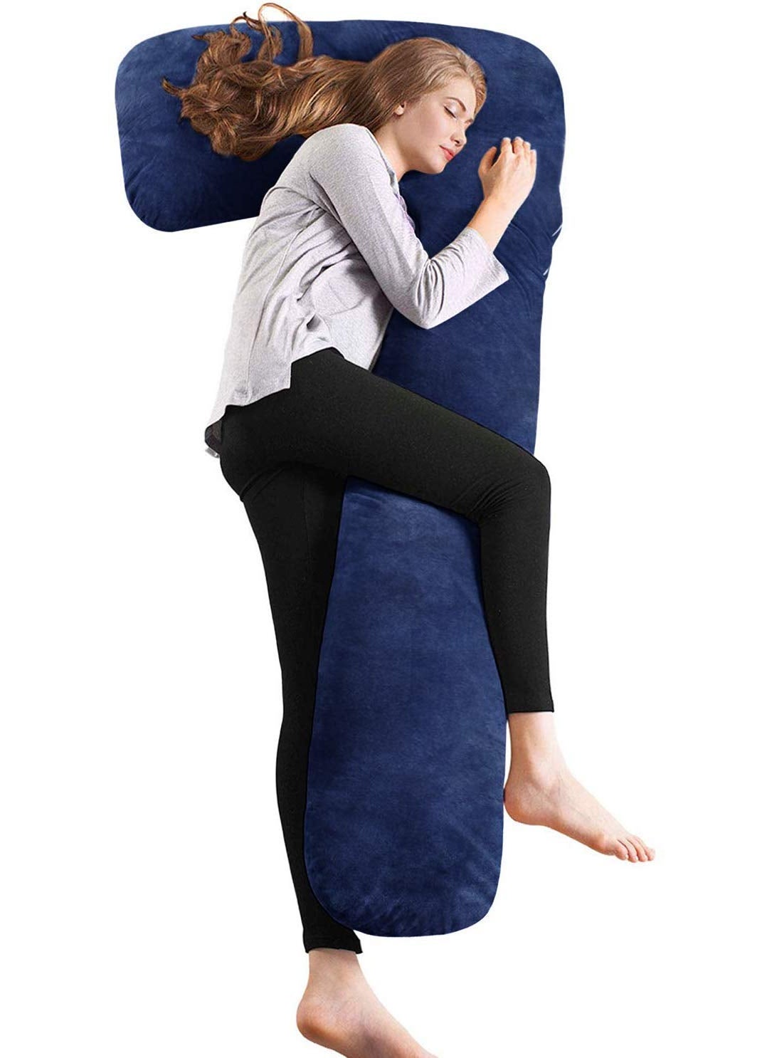 Jaipur Linen Full Body Pregnancy Pillow L Shaped Maternity Pillow for Pregnant Women and Back Pain Great for AnyoneDark Blue