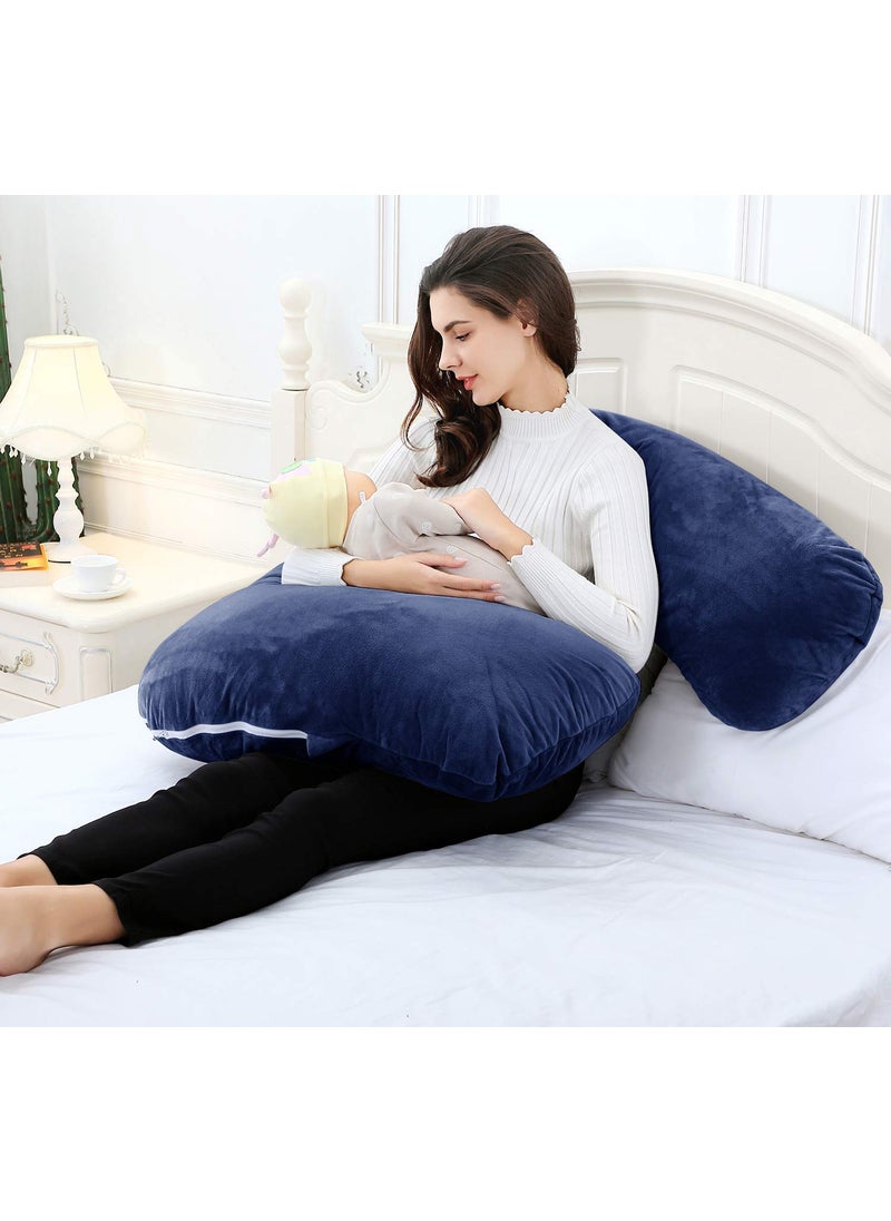 Jaipur Linen Full Body Pregnancy Pillow L Shaped Maternity Pillow for Pregnant Women and Back Pain Great for AnyoneDark Blue