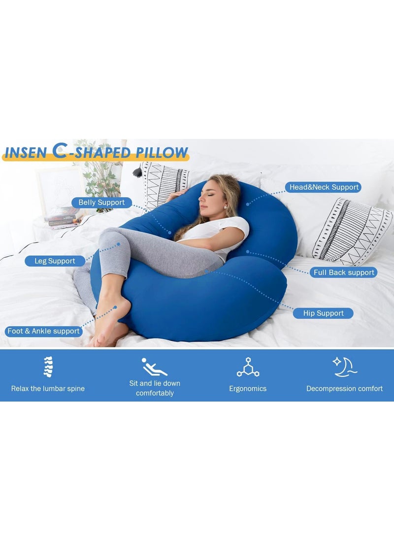 Proliva Pregnancy Pillow for Pregnant Women Maternity Pillow Pregnancy Gifts for Women Pregnancy Sleeping360degree Full Body Neck Breastfeeding with Removable Cover C Shape Blue