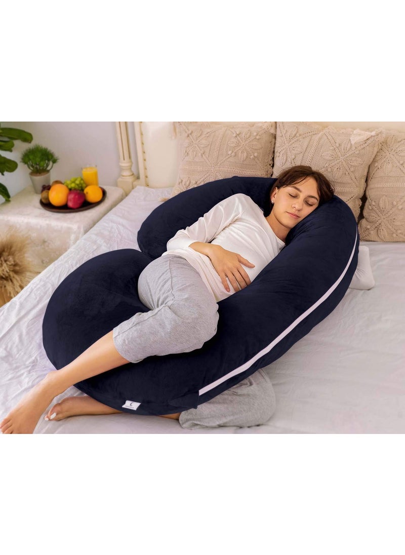 PumPum C Shape Microfiber Maternity Pillow with Zippered Cover Supportive Pregnancy Pillow for Comfortable Sleep Black