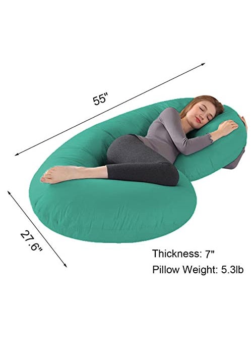 Jaipur Linen Full Body C Shaped PillowBody PillowLumbar Pillow with Zippered Cover for Pregnant WomenAqua