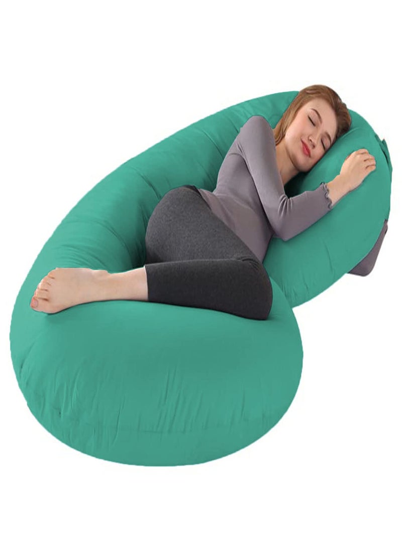 Jaipur Linen Full Body C Shaped PillowBody PillowLumbar Pillow with Zippered Cover for Pregnant WomenAqua