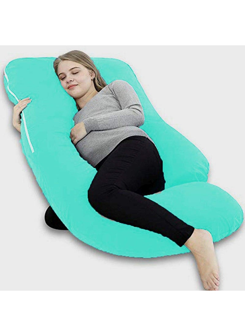 Jaipur Linen U Shaped Pregnancy PillowBody PillowLumbar PillowMaternity Pillow Extra Curve with Cotton Zippered CoverMint Green